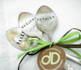 Hand Stamped Vintage Silverware Garden Markers - Set of 3 Spoons