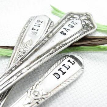 Hand Stamped Vintage Fork Herb Markers - Set of 3